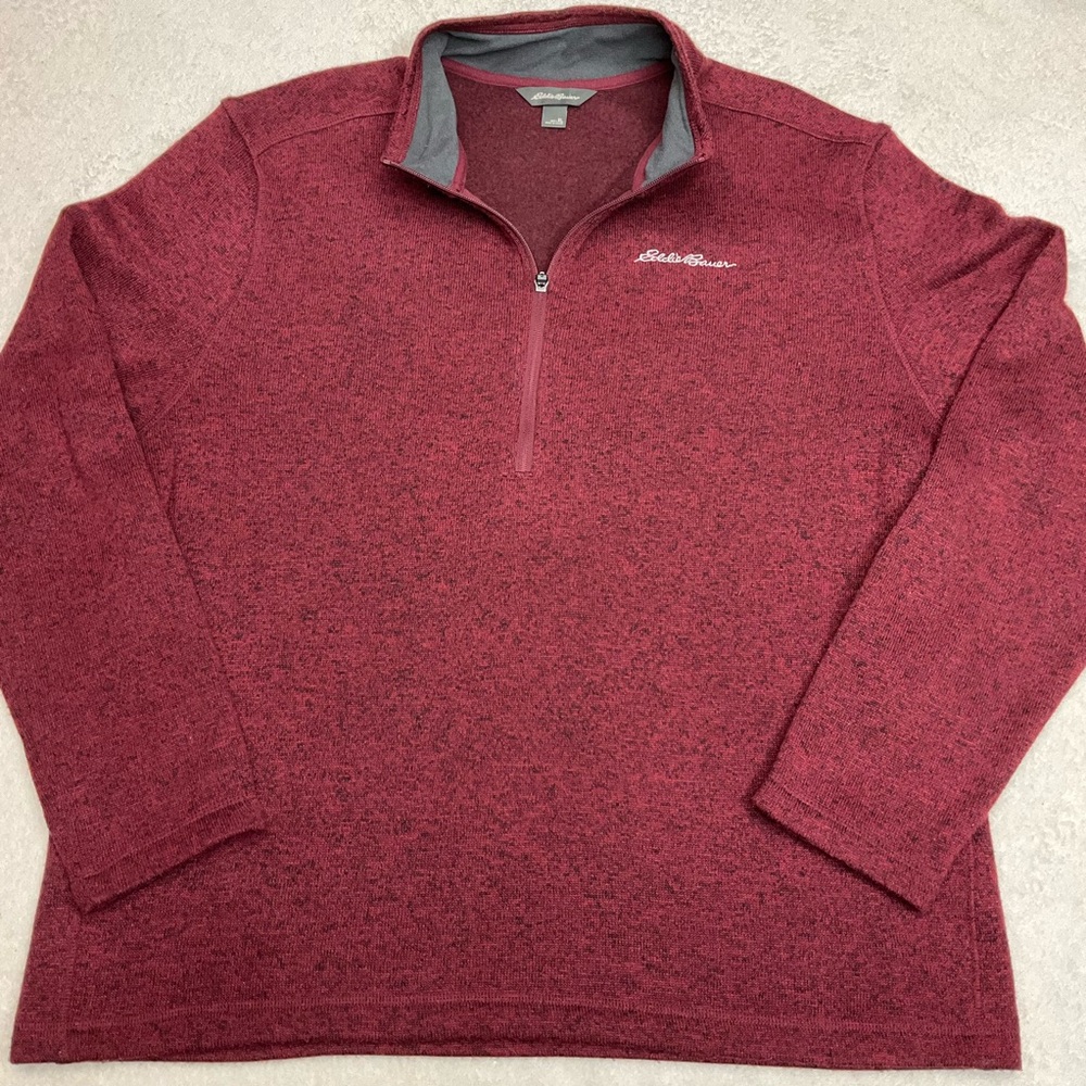EDDIE BAUER Men's XL Half Zip Maroon Pullover Fleece Lined Sweater Top